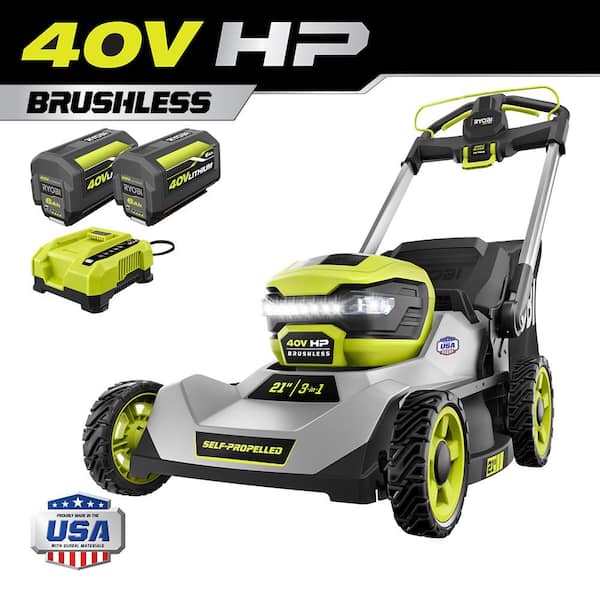 RYOBI 40V HP Brushless 21 in. Cordless Battery Walk Behind Self-Propelled Lawn Mower with (2) 6.0 Ah Batteries and Charger
