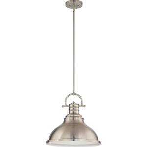 1-Light Integrated LED Indoor Brushed Nickel Downrod Pendant with Bell-Shaped Bowl