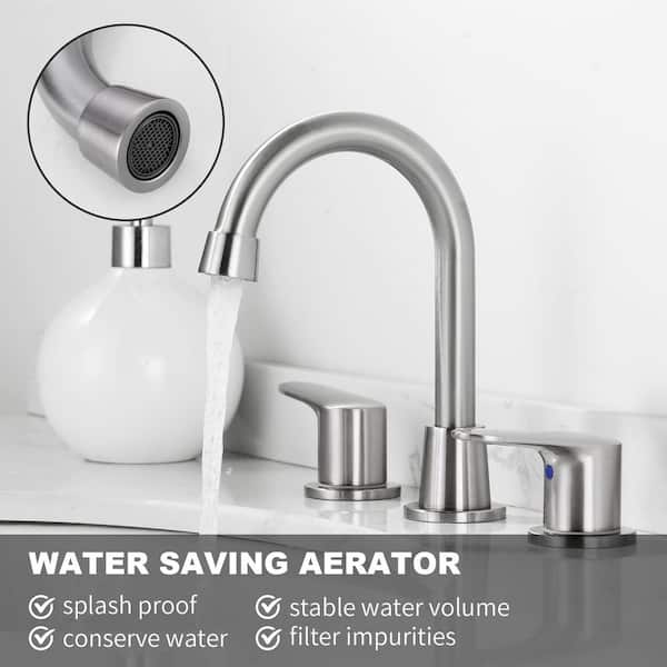 8 in. Widespread Double Handle Bathroom Faucet with 2-Aerators, Pop Up Drain and Supply Lines in Brushed Nickel