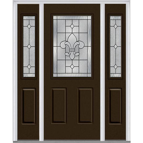 MMI Door 64 in. x 80 in. Carrollton Left-Hand Inswing 1/2-Lite Decorative 2-Panel Painted Steel Prehung Front Door with Sidelites