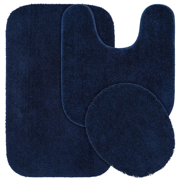 Garland Rug Traditional Navy 3-Piece Washable Bathroom Rug Set