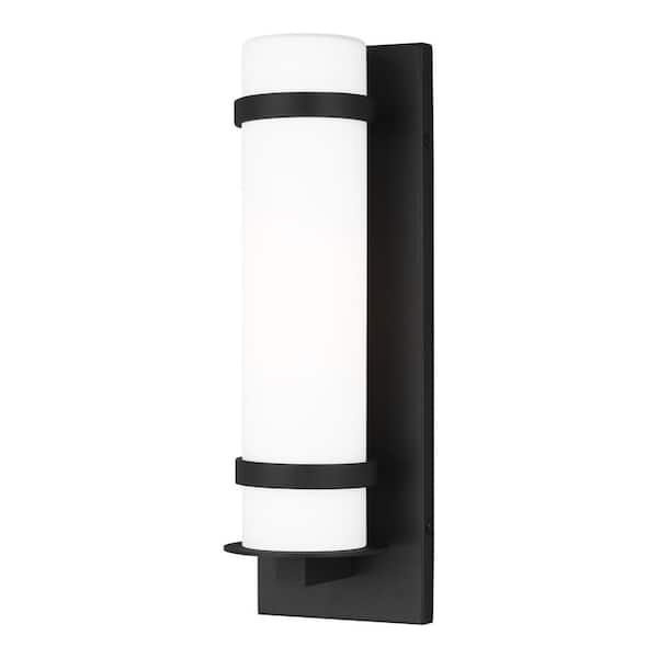 Generation Lighting Alban 1-Light Black Outdoor Small Wall Lantern Sconce with Etched Opal Glass Shade