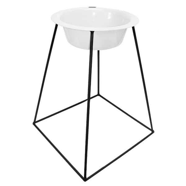 Platinum Pets 8 Cup Wrought Iron Pyramid Single Feeder with an Extra Wide Rimmed Bowl in White