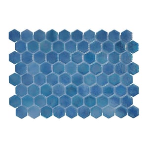 Glass Tile LOVE Unconditional Love Blue 11 in. X 16.325 in. Hex Glossy Glass Mosaic Tile for Walls, Floors and Pools