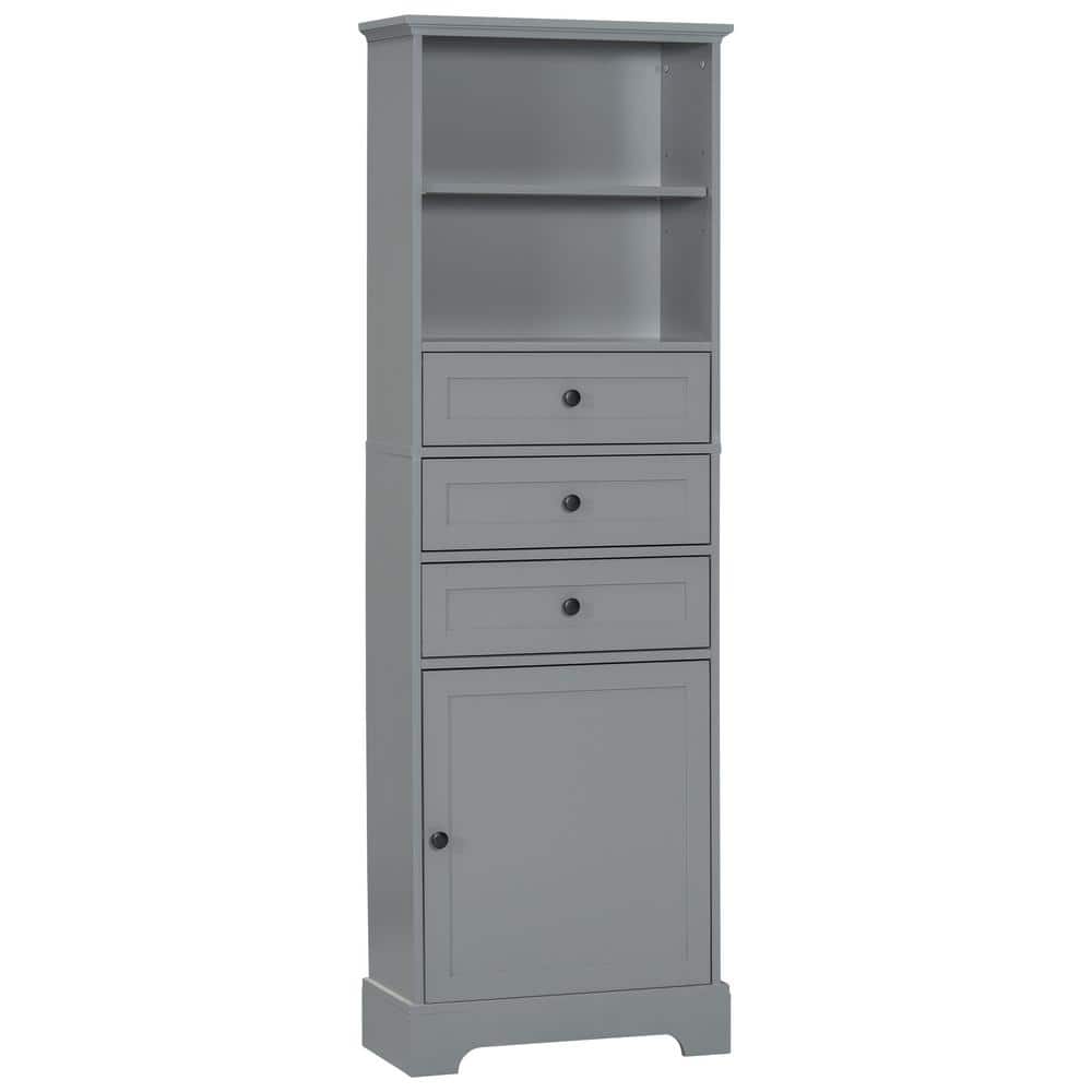 22 in. W x 10 in. D x 67.3 in. H Gray Wood Freestanding Storage Linen Cabinet with Adjustable Shelf and Drawers price history on PriceWatchPro