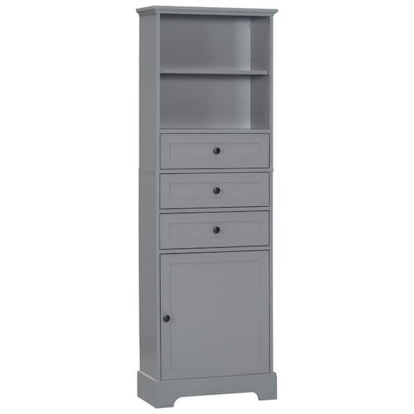 Tatahance 22 in. W x 10 in. D x 67.3 in. H Gray Wood Freestanding Storage Linen Cabinet with Adjustable Shelf and Drawers