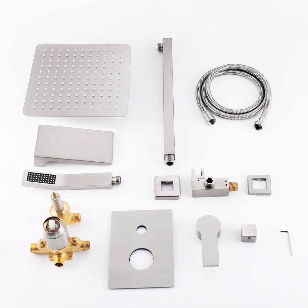 Brushed Nickel 10" Rain Shower Faucet Set with Handheld