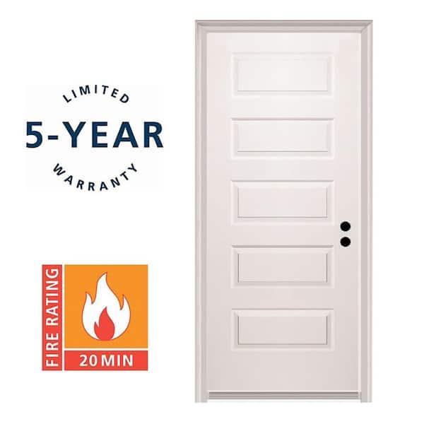 32 in. x 80 in. Rockport Left-Hand Primed Composite 20-Minute Fire-Rated House-to-Garage Single Prehung Interior Door