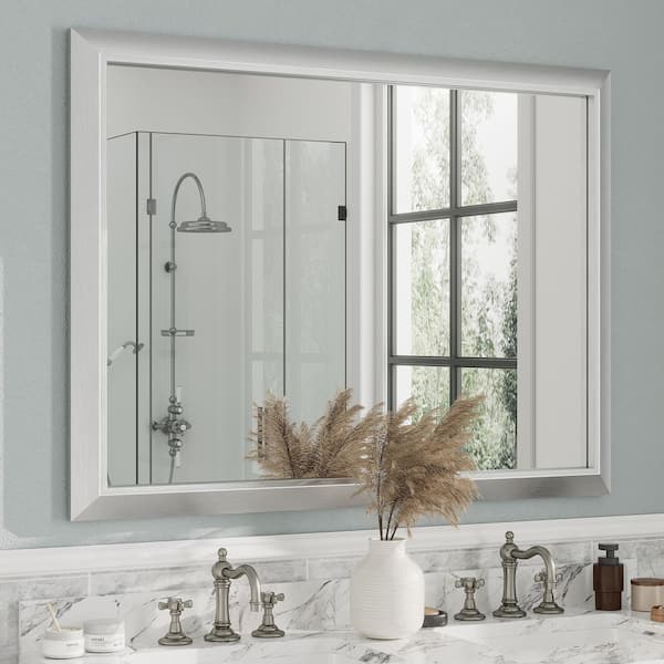 Apmir 48 in. W x 36 in. H Rectangular Aluminum Alloy Framed and Tempered Glass Wall Bathroom Vanity Mirror in Brushed Silver