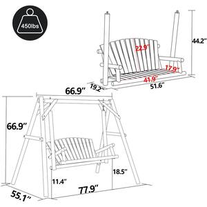 4.4 ft. 2-Person Carbonized Fir Wood Patio Swing with A-Frame Stand