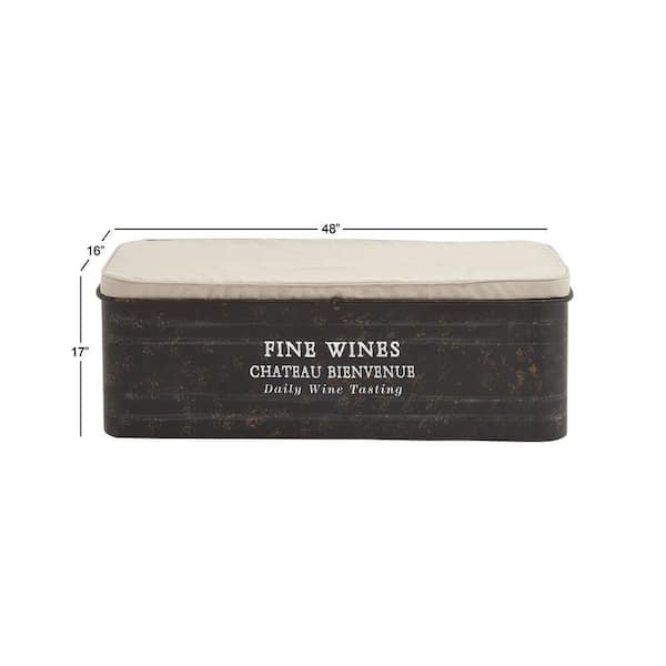 Brown Storage Bench with Cream Burlap Top and Latch 17 in. X 48 in. X 16 in.