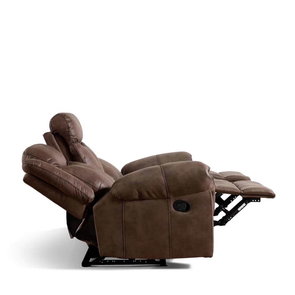 87" Brown Suede Reclining Sofa with Cup Holders