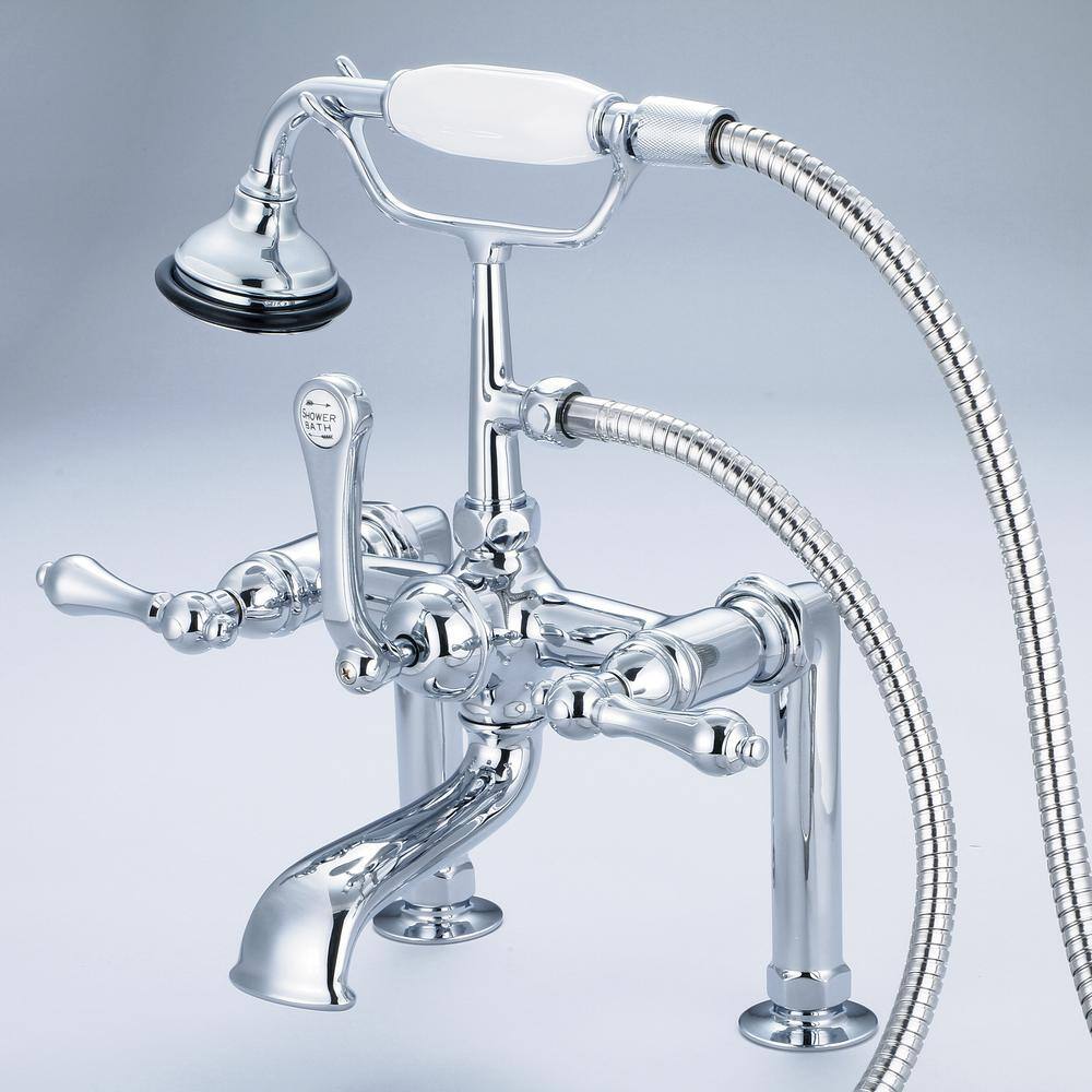 Elegant 7" Chrome Plated Classic Deck Mount Tub Faucet with Handheld Shower