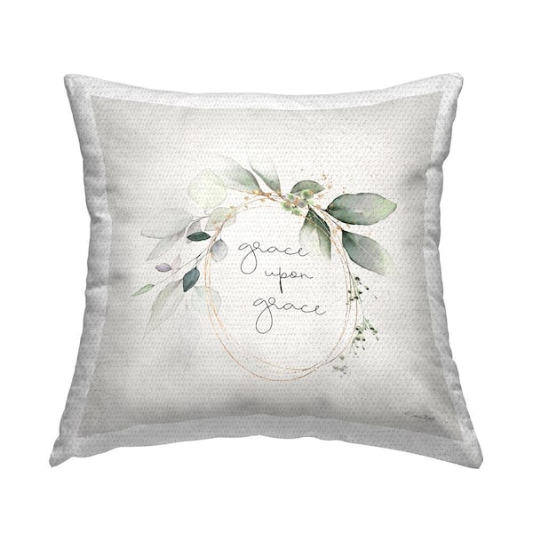 Stupell Industries Botanical Grace Phrase Beige Square Outdoor Throw Pillow
