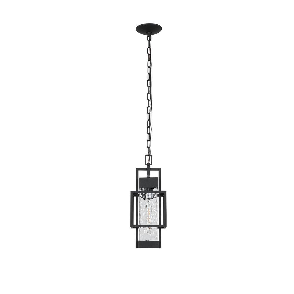 1-Light Sand Grain Black Outdoor Induction Wall Lamp Hanging Chain Frame Pe