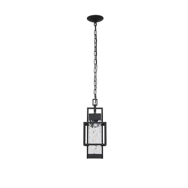 1-Light Sand Grain Black Outdoor Induction Wall Lamp Hanging Chain Frame Pendant Chandelier, Bulb Not Included