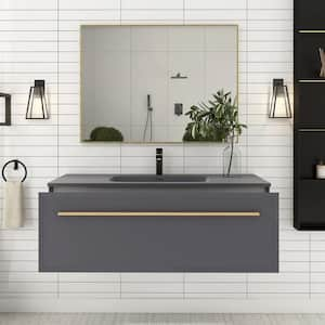 48 in. W x 18 in. D x 17 in. H Single Sink Floating Bath Vanity in Gray with Gray Solid Surface Top