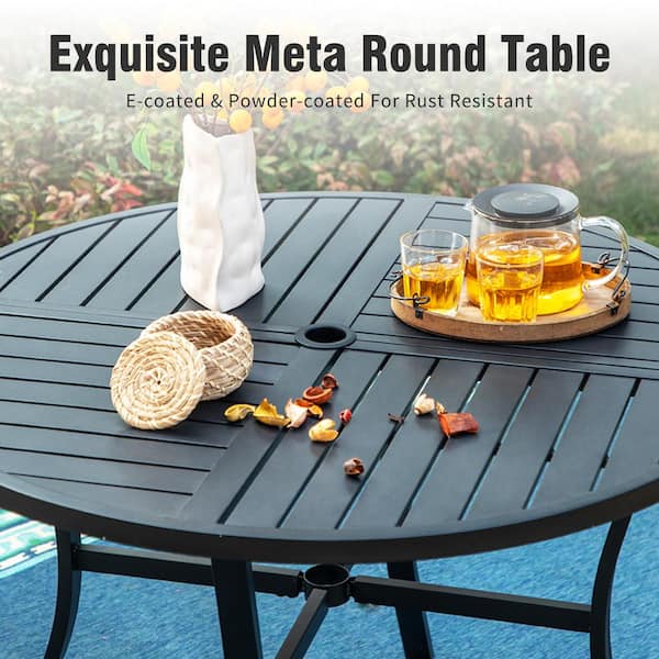 PHI VILLA 5-Piece Metal Patio Outdoor Dining Set with Beige