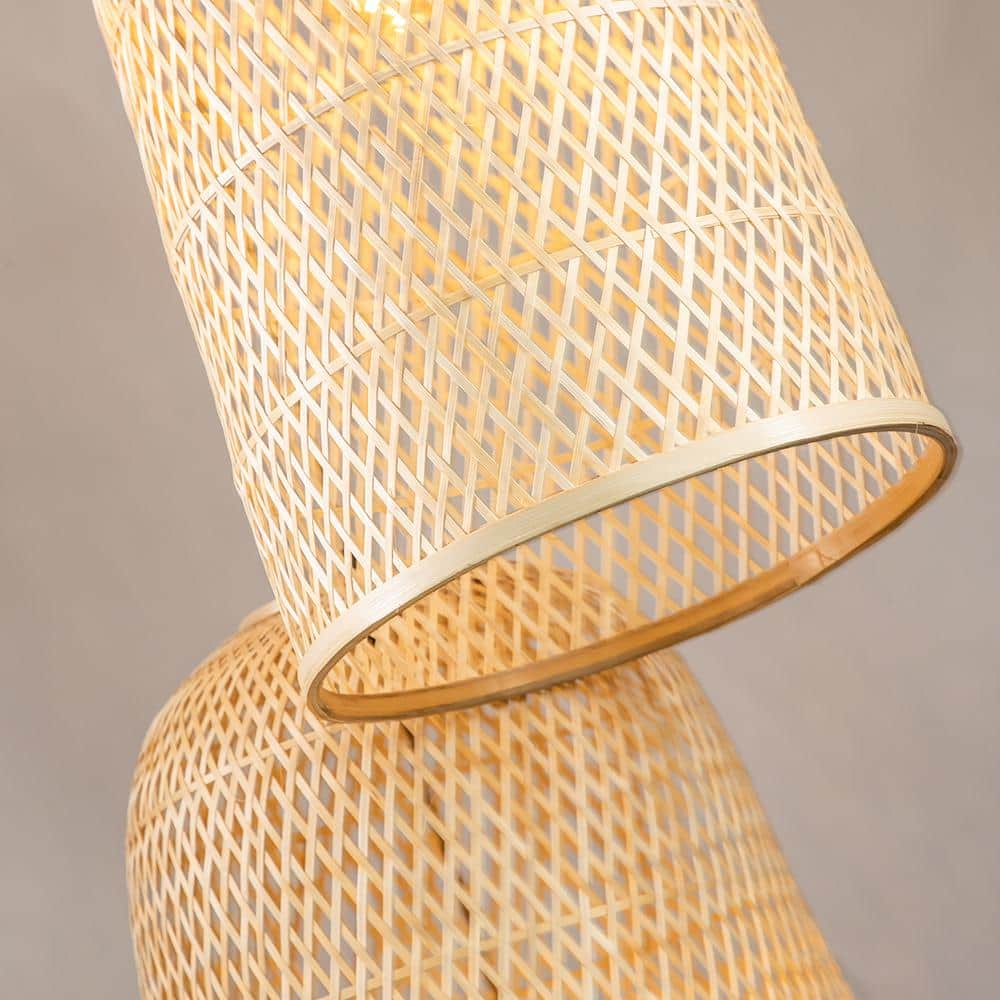 Tan Bamboo and Rattan 3-Light Pendant with Handwoven Shades