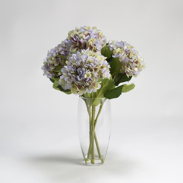 D&W Silks Indoor Artificial Hydrangeas in Glass Vase