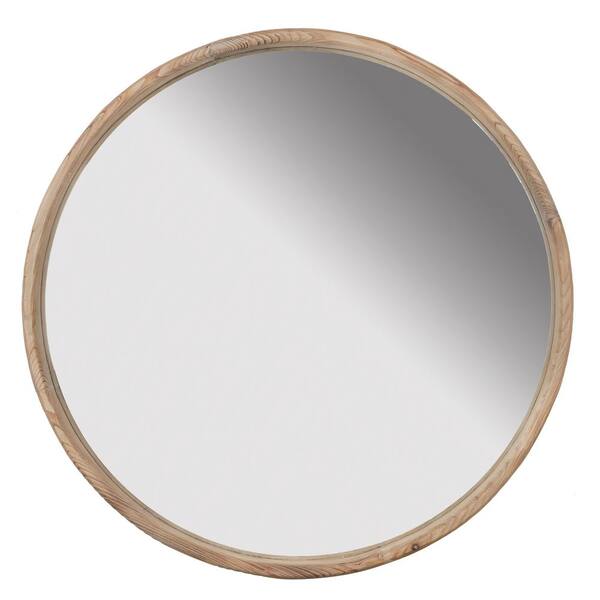 Unbranded 27.5 in. W x 27.5 in. H Small Round Wood Framed Wall Bathroom Vanity Mirror in Brown