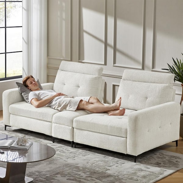 JAYDEN CREATION Emilio 97 in. Modern Storage Button-tufted Fabric Sectional Sofa with Adjustable Seating Depth and Metal Legs-Ivory
