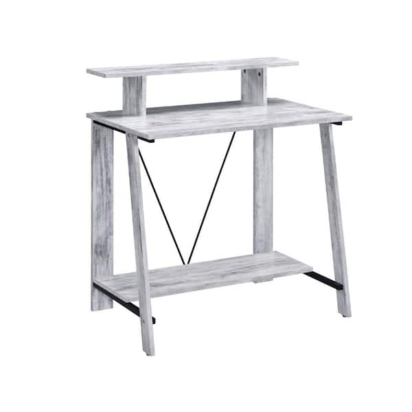 HomeRoots 32 in. Rectangular Antiqued White Manufactured Wood Writing Desk