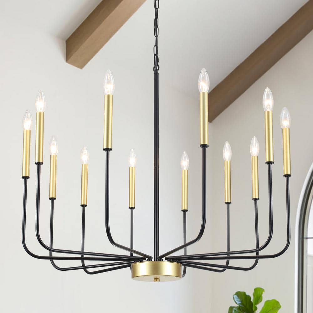 Tirath 32.1in. 12 Light Black/Gold Candle Kitchen Island Classic Traditional Chandelier Linear Pendant No Bulbs Included price history on PriceWatchPro