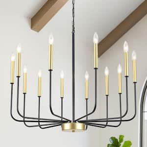 Tirath 32.1in. 12 Light Black/Gold Candle Kitchen Island Classic Traditional Chandelier Linear Pendant No Bulbs Included