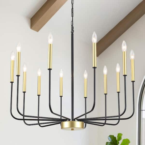 Tirath 32.1in. 12 Light Black/Gold Candle Kitchen Island Classic Traditional Chandelier Linear Pendant No Bulbs Included