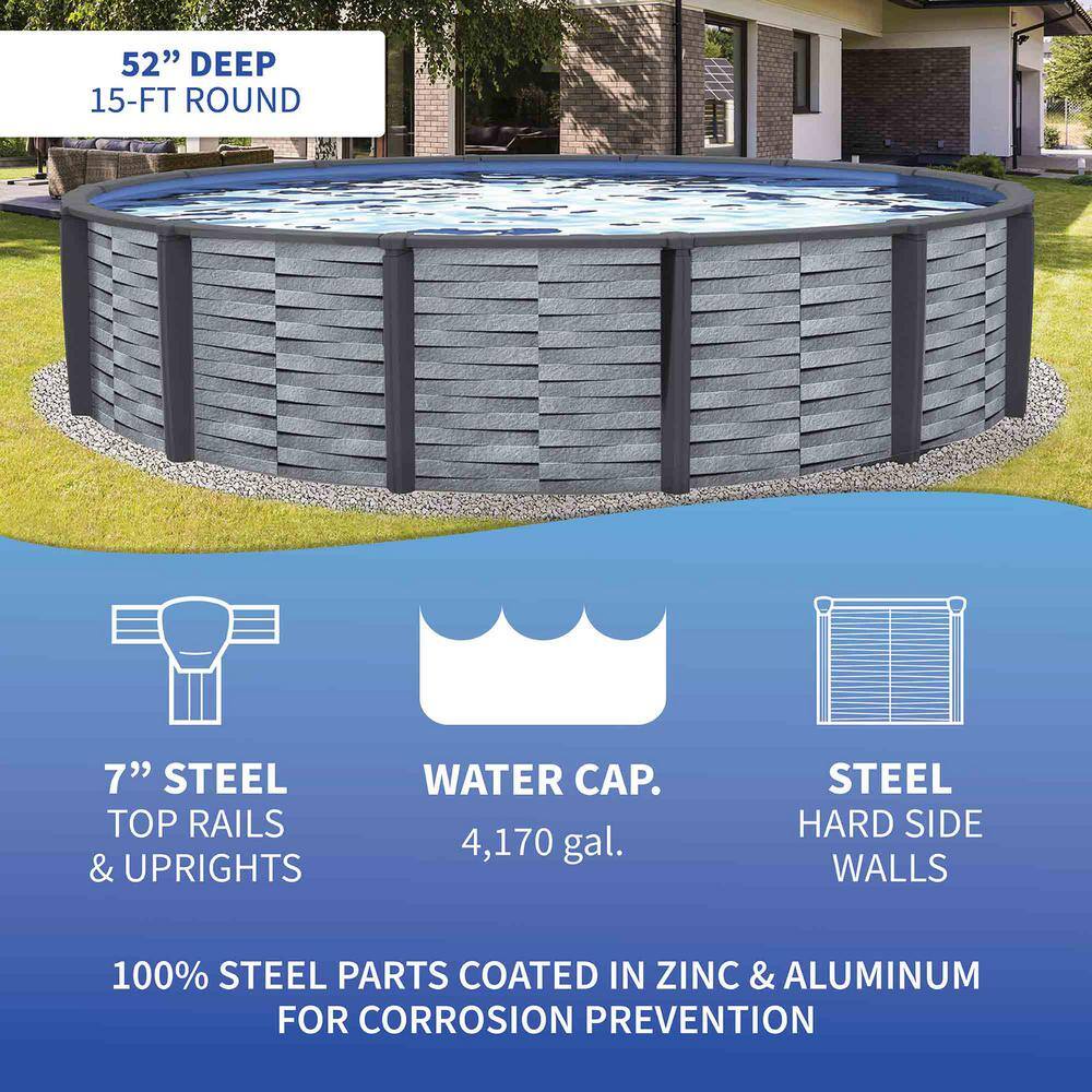 Gray 15-ft Round Resin Above Ground Swimming Pool Package with Filter and Pump