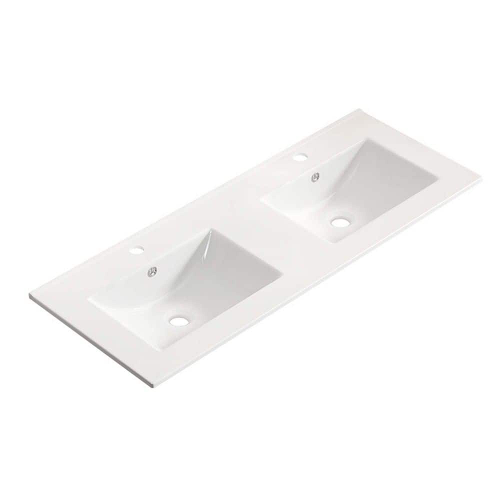 48 in. White Ceramic Double Bowl Ceramic Bathroom Sink Thin Edge Vanity Basin price history on PriceWatchPro