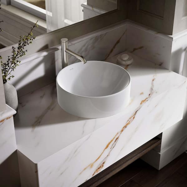 Vox Round Above Counter Vitreous China Bathroom Sink in White with No Overflow Drain