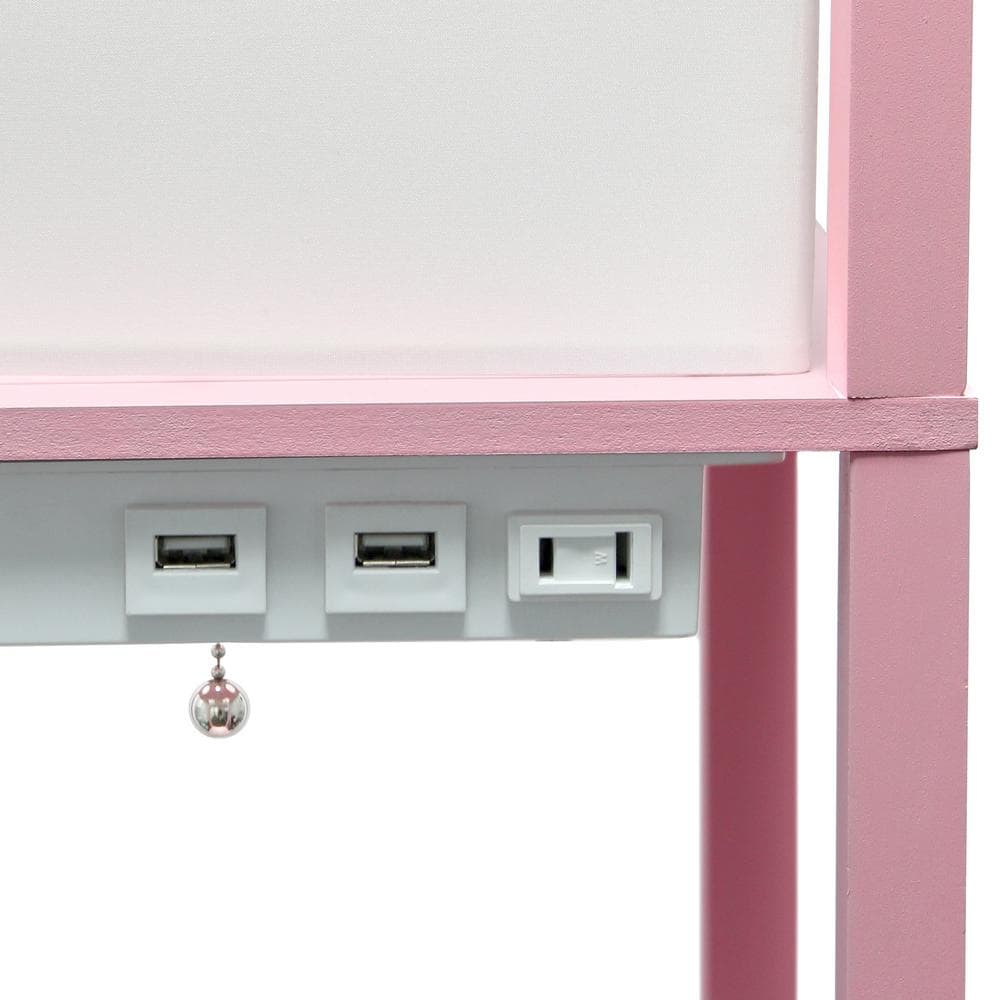 Light Pink Etagere Floor Lamp with USB Ports and Linen Shade
