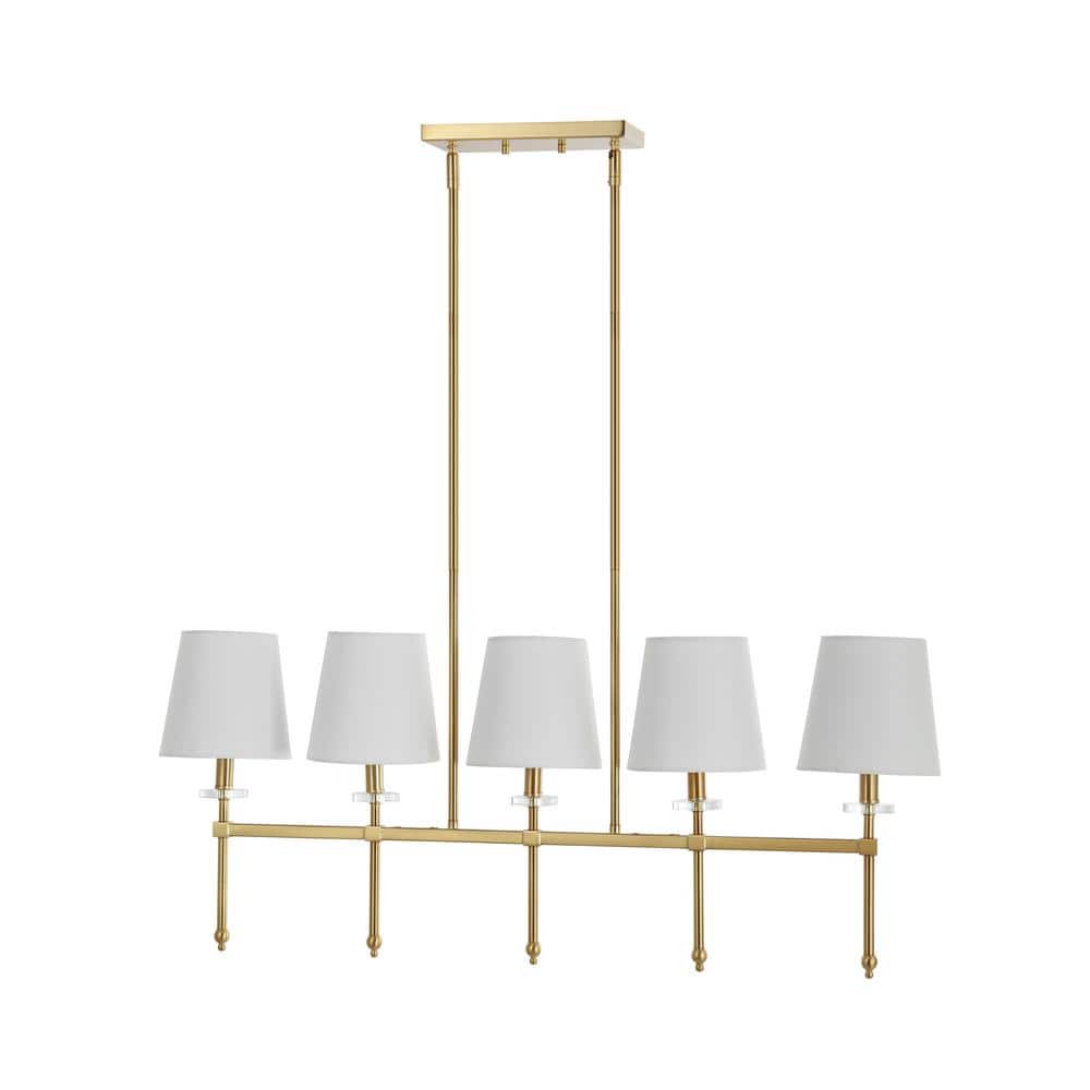 Sophie Classic 38.5" Brass Gold Linear LED Pendant with Ivory Linen Shades