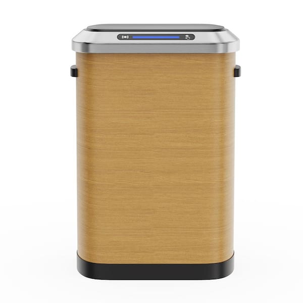 Misopily 13 Gal. Smart Automatic Metal Household Trash Can with Full Intelligent Sensor, Hands Free Operation in Brown Wood