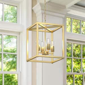 60-Watt 4-Light Pendant Light with Gold Metal Shaded, No Bulbs Included