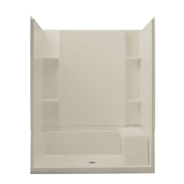 STERLING Accord 36 in. x 60 in. x 74-1/2 in. Shower Kit with Seat and Center Drain in Biscuit