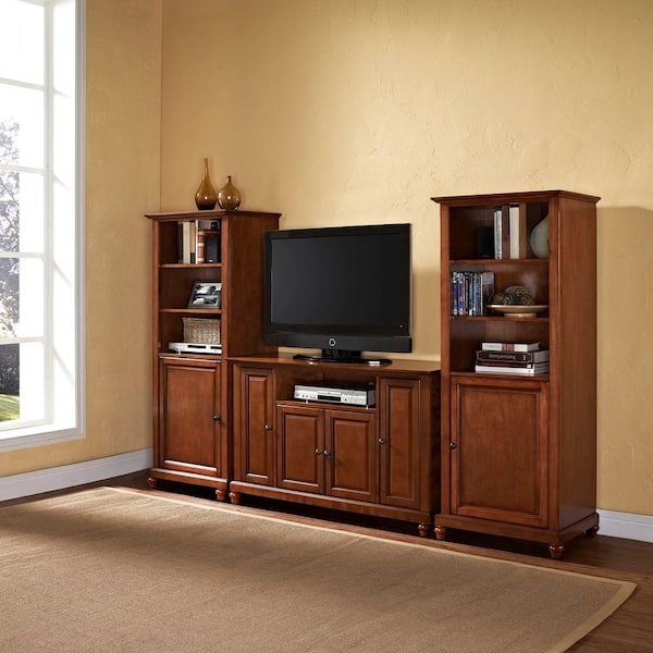 Crosley Cambridge TV Stand and 2-Audio Piers in Cherry
