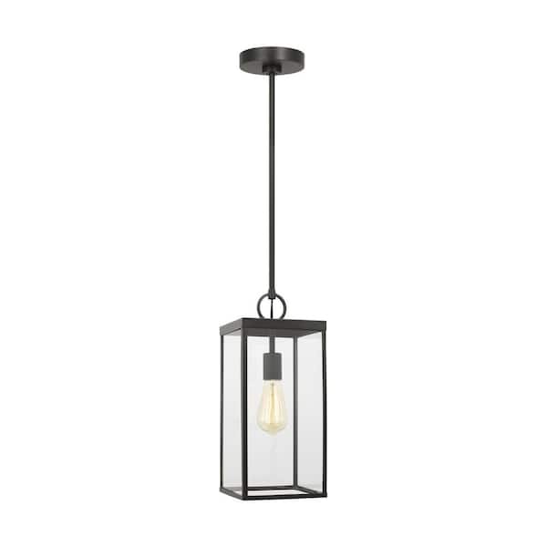 SCOTT LIVING Howell 16.5 in. 1-Light Antique Bronze Dimmable Outdoor Pendant Light with White/Clear Glass Shade and No Bulbs Included