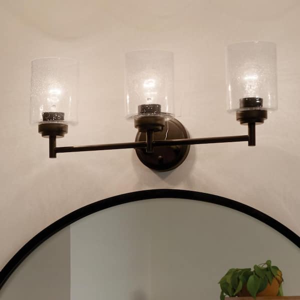 Winslow 21.5 in. 3-Light Black Contemporary Bathroom Vanity Light with Clear Seeded Glass