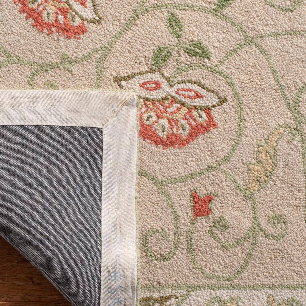 Beige and Green Floral Hand-Knotted Wool Area Rug