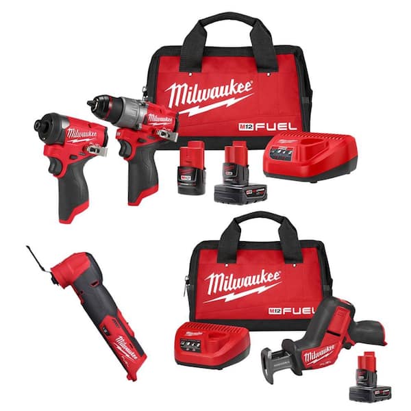 Milwaukee M12 FUEL 12-Volt Lithium-Ion Brushless Cordless Hammer Drill & Impact Driver Combo Kit with Recip Saw Kit and Multi-Tool