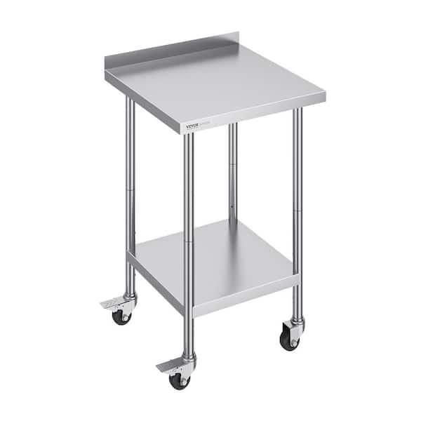 VEVOR 24 in. x 24 in. x 40 in. Silver Stainless Steel Commercial Kitchen Prep Table with Casters w/ Adjustable Height for Home