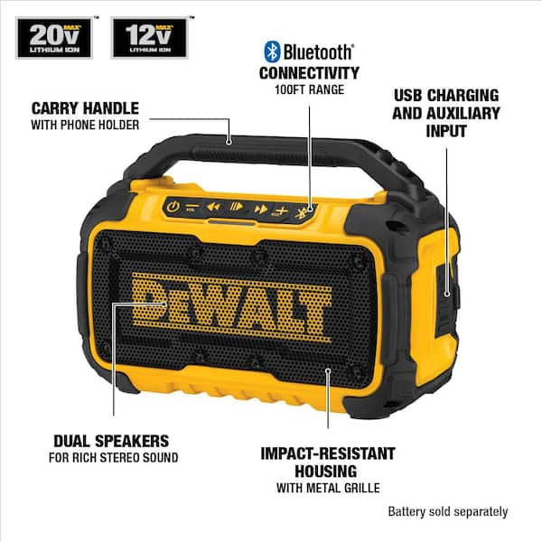 DEWALT 20V MAX Lithium Ion Cordless Bluetooth Speaker with 4 20V