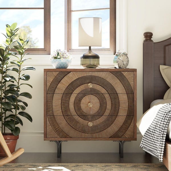 Farmhouse Brown 3-Drawer 31.5 in. Wide Chest of Drawers