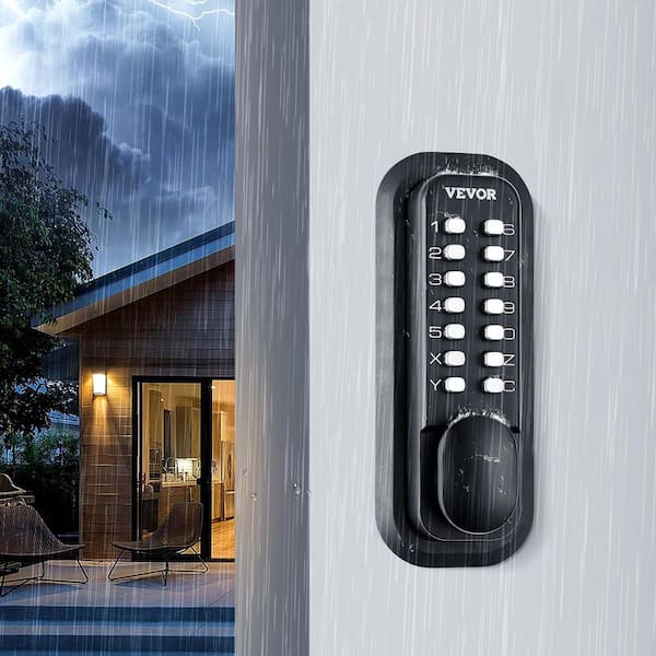 Mechanical Keyless Entry Door Lock, 14 Digit Keypad, Outdoor Gate Door Locks Set with Surface-mounted Latch for Garden