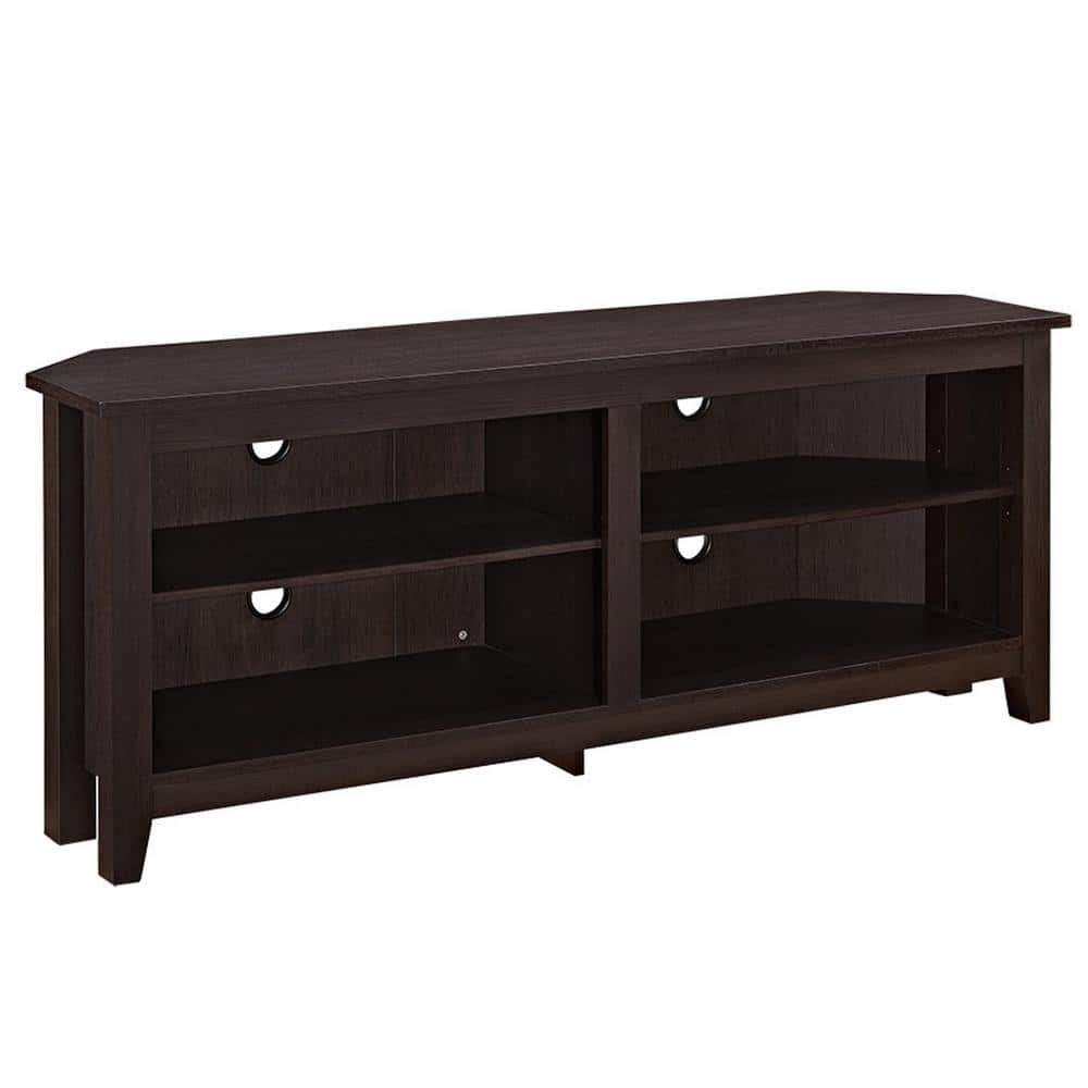 Espresso Corner Wood Media Stand with Adjustable Shelving