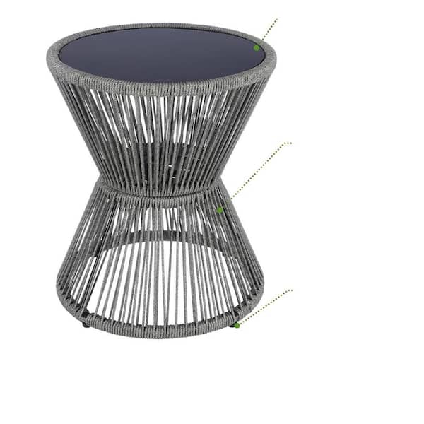 Gray Small Outdoor Side Table Patio 20 in. H Woven Rope Hourglass