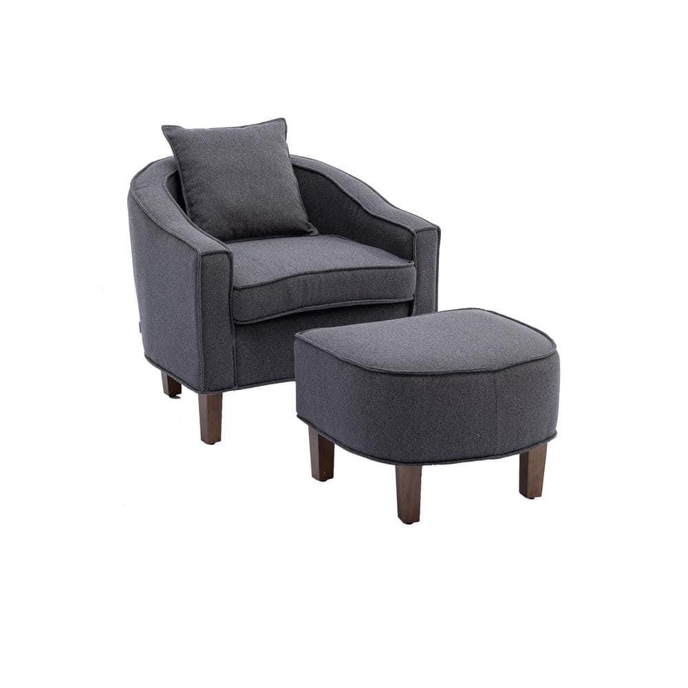 Amold Upholstered Barrel Accent Armchair with Ottoman and Pillow Willa Arlo Interiors Fabric: Dark Gray